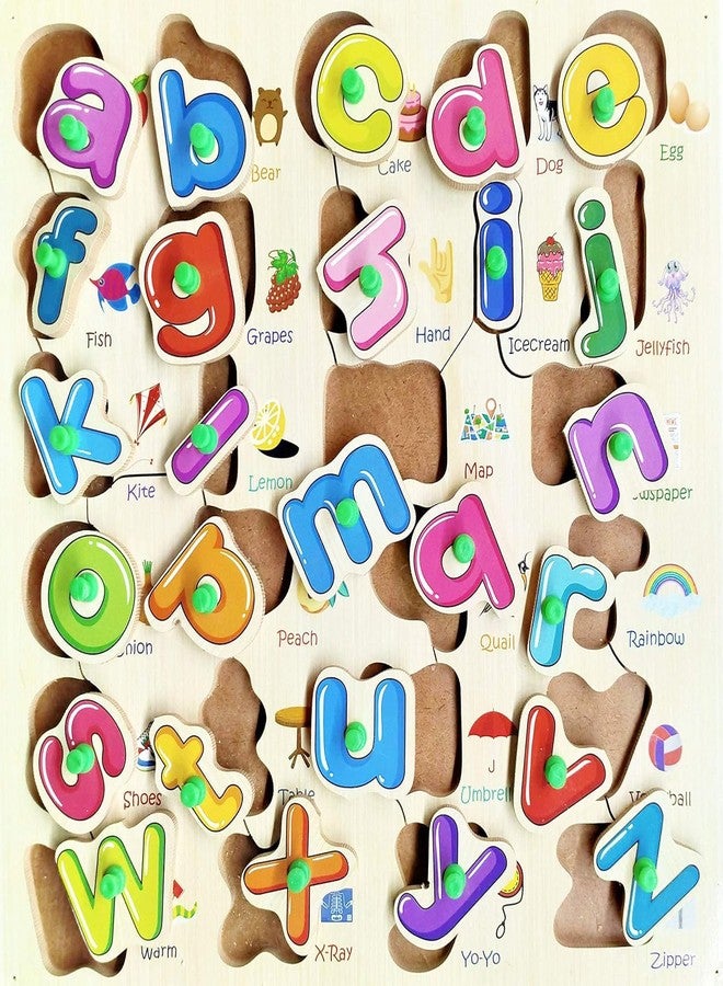 RPC99 Wooden Alphabet Puzzle Board with Pictures, Educational Learning Toy for Kids, A-Z Letters with Knobs (ABCD) - Image 2